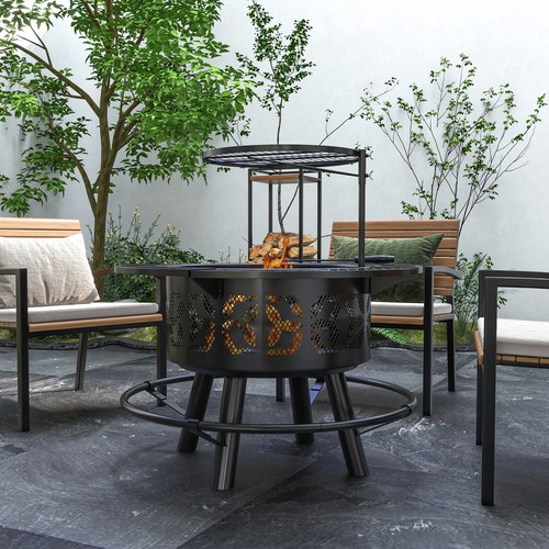 Wood burning fire pit - burning,