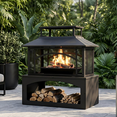 Outdoor fire pit with wood - outdoor,